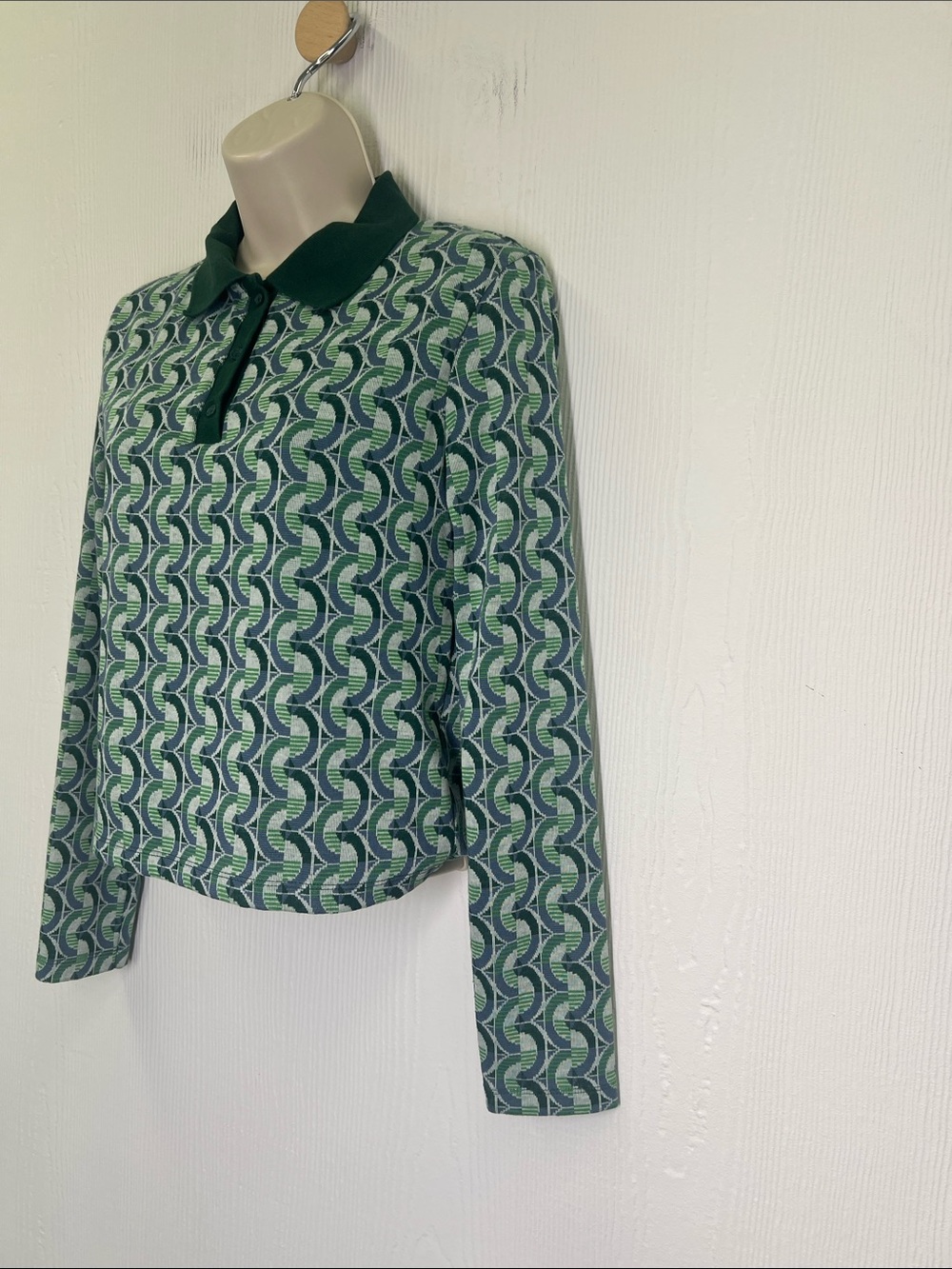Zara -  Geometric Jacquard Half Button Long Sleeve Fun Blouse Size Medium - Picture 5 of 8